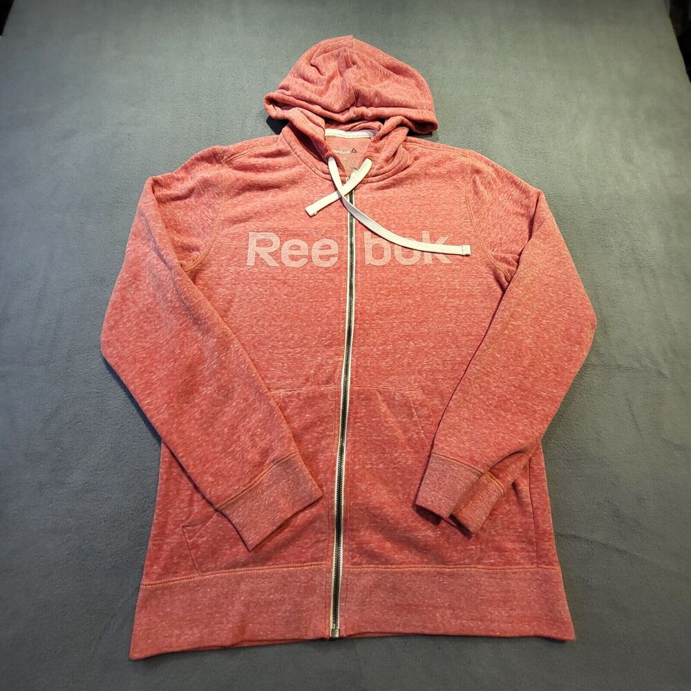 Reebok Hoodie Womens S Red Faded Full Zip Sweatshirt Long‎ Sleeve